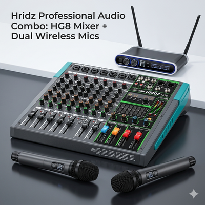 Hridz Pro Audio Combo: HG8 8-Channel Mixer & UR-109 PRO Dual Wireless Microphones