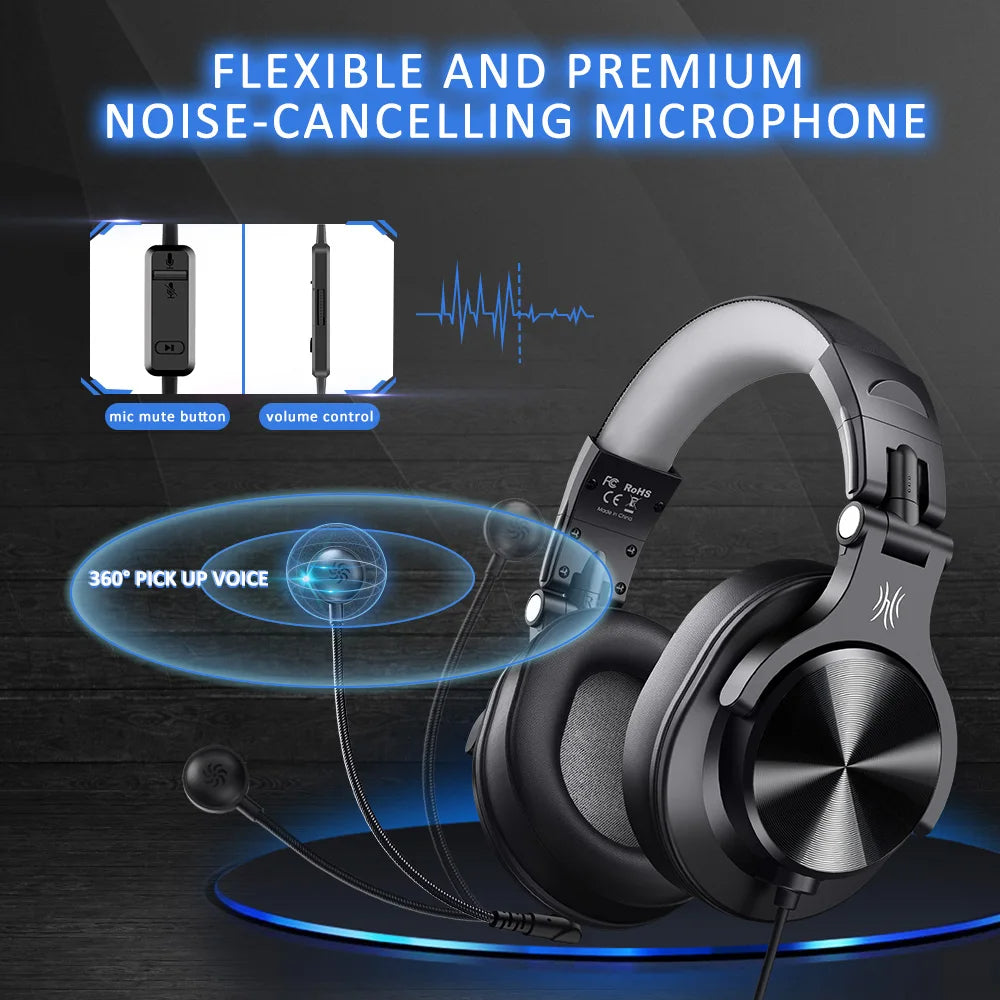 Profesisonal Wired Gaming Headset Gamer Hi-Res Over Ear Audio Headphones With Detachable Microphone