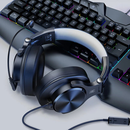 Profesisonal Wired Gaming Headset Gamer Hi-Res Over Ear Audio Headphones With Detachable Microphone