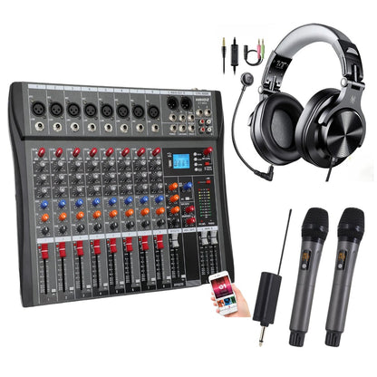 Hridz Pro Sound Mixing Bundle – 8 Channel Audio Mixer & Wireless UHF Microphones & A71D Wired Gaming Headset