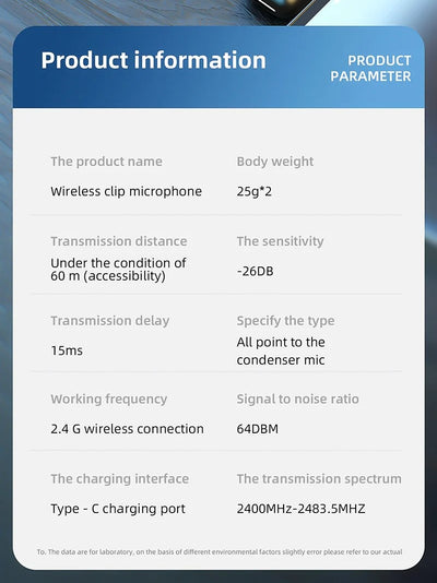 Hridz Proffesional 2in1 Portable Wireless Microphone 2.4g Dual Microphone for Vlog Singing Teaching Recording