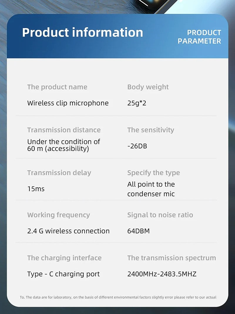 Hridz Proffesional 2in1 Portable Wireless Microphone 2.4g Dual Microphone for Vlog Singing Teaching Recording