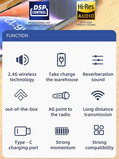 Hridz Proffesional 2in1 Portable Wireless Microphone 2.4g Dual Microphone for Vlog Singing Teaching Recording