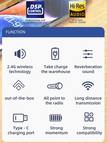 Hridz Proffesional 2in1 Portable Wireless Microphone 2.4g Dual Microphone for Vlog Singing Teaching Recording