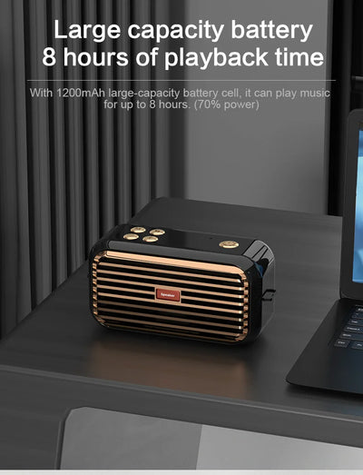 Hridz Retro Portable Bluetooth 5.0 Speaker – Stereo HiFi Sound, 1200mAh Battery, AUX & USB
