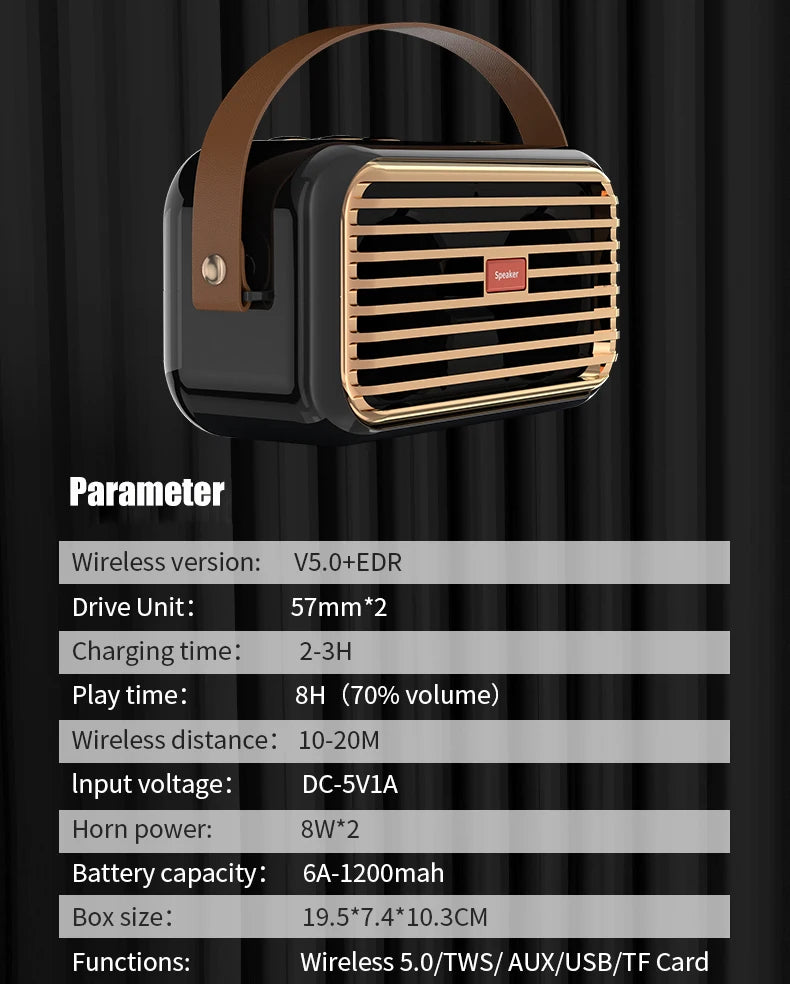 Hridz Retro Smart Wireless Speaker Portable for Gift Showcase Desktop PC Quality Stereo Hifi Sound