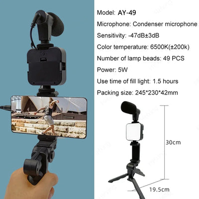 Hridz Smartphone Vlogging Kit with Tripod, LED Fill Light & Microphone – TikTok, YouTube & Live Streaming Starter Kit