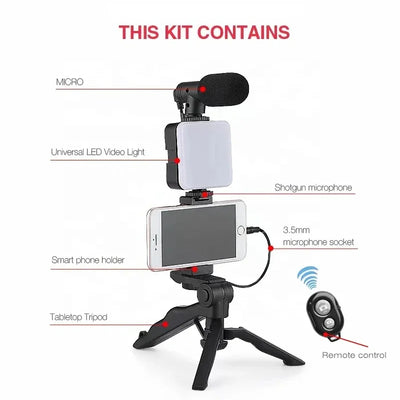 Hridz Smartphone Vlogging Kit with Tripod, LED Fill Light & Microphone – TikTok, YouTube & Live Streaming Starter Kit