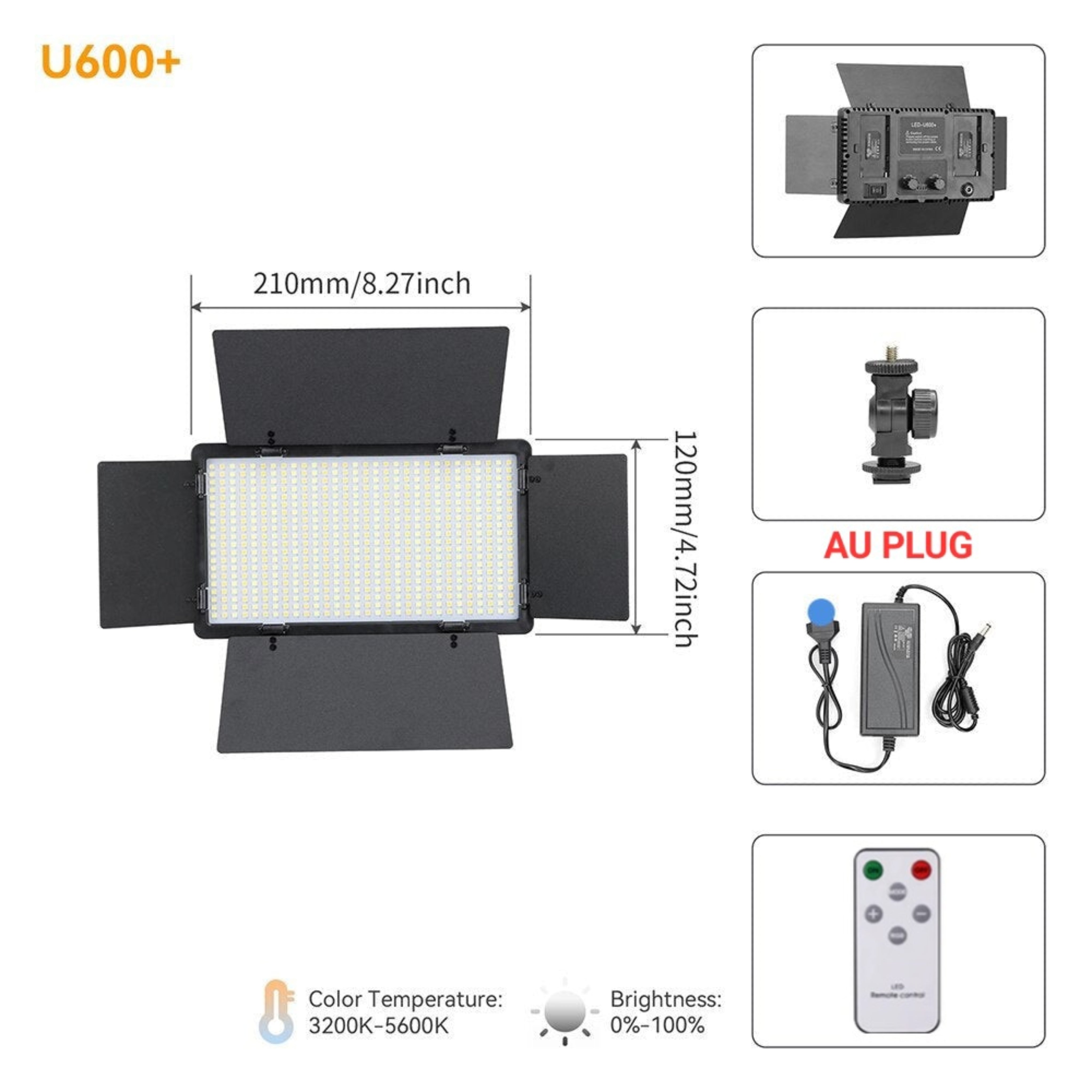 Hridz U800 LED Video Light Photo Studio Lamp AU Plug Photography Panel Lighting