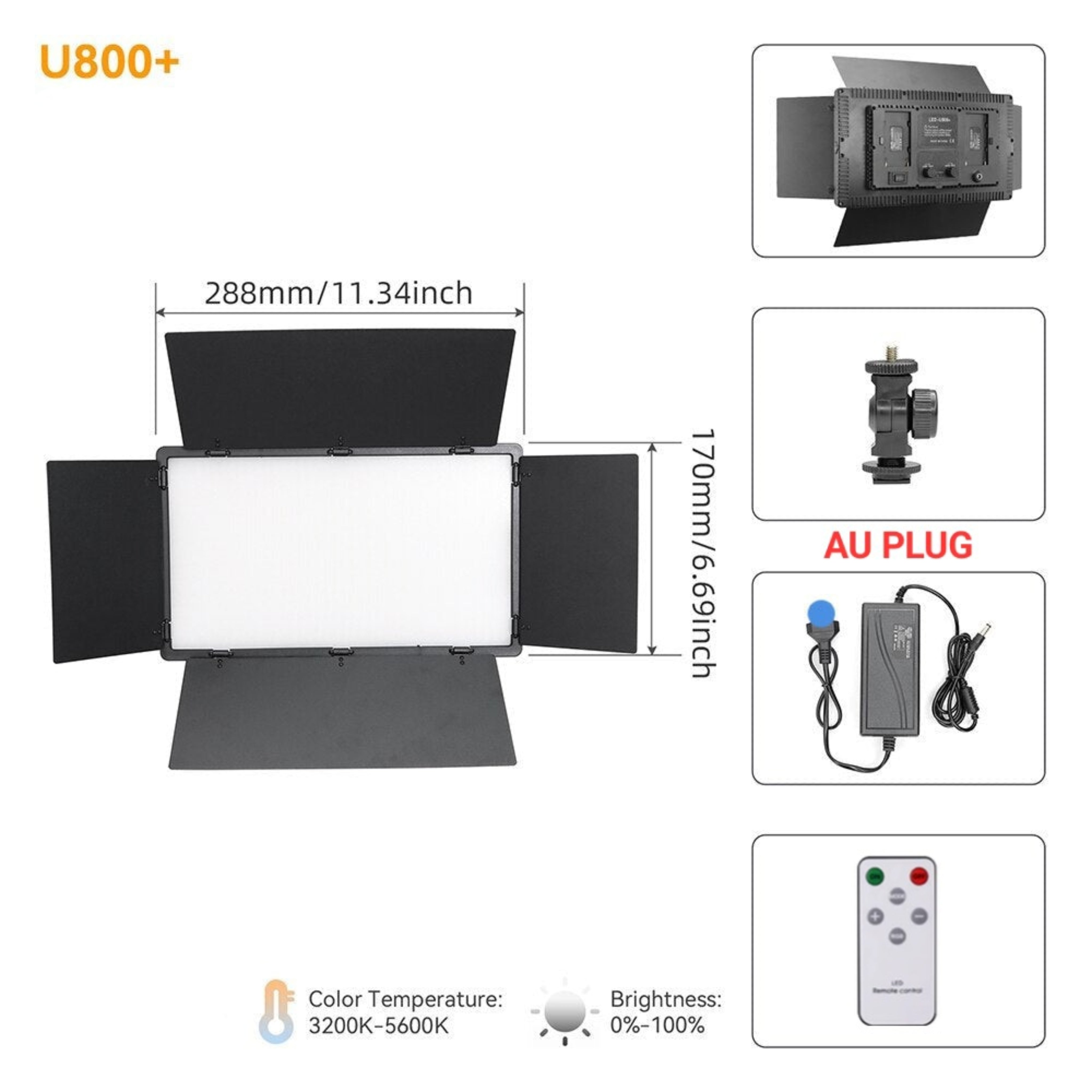 Hridz U800 LED Video Light Photo Studio Lamp AU Plug Photography Panel Lighting