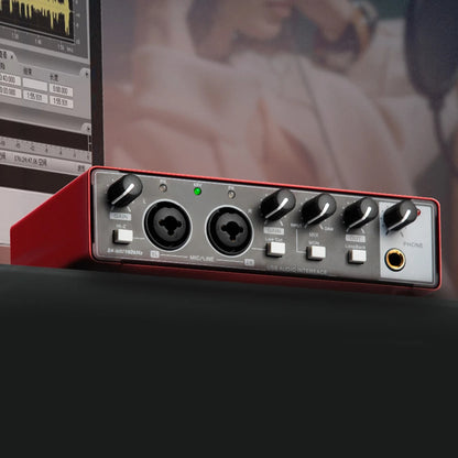 Hridz USB Audio Interface 2-In2-Out Sound Card with 48V Phantom Power, Loopback & Zero-Latency Monitoring