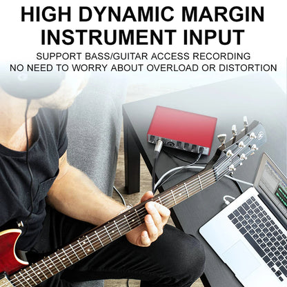 Hridz USB Audio Interface 2-In2-Out Sound Card with 48V Phantom Power, Loopback & Zero-Latency Monitoring