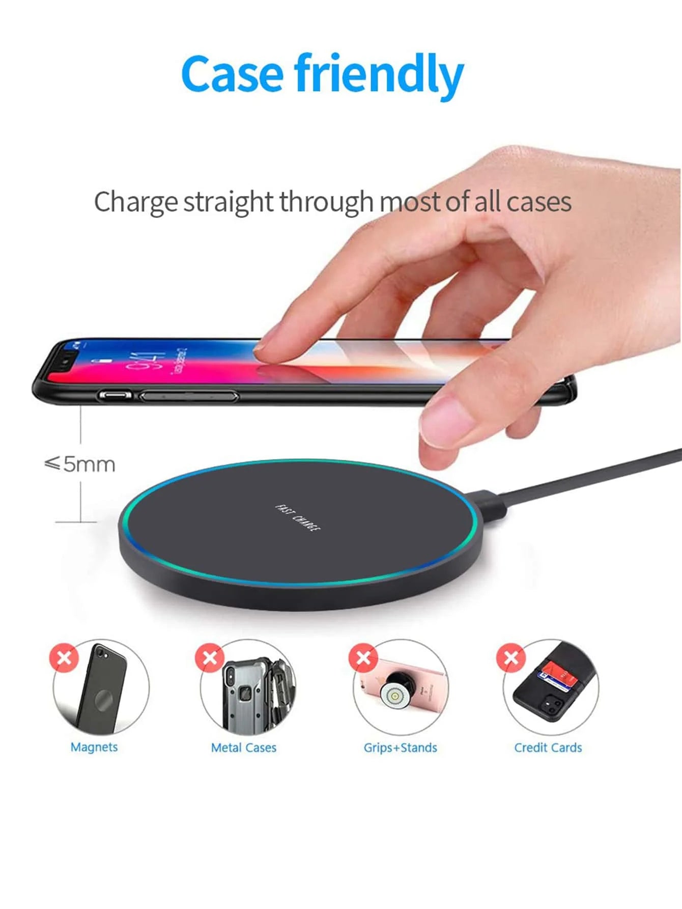 Hridz Ultra Fast Wireless Charger Slim Pad For Samsung Xiaomi Huawei iPhone