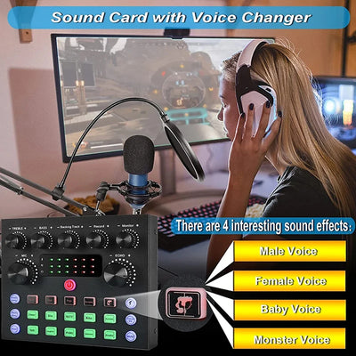 Hridz V8S Sound Card Bluetooth Sound Mixer Board for Live Streaming with Effects
