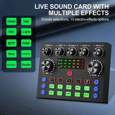 Hridz V8S Sound Card Bluetooth Sound Mixer Board for Live Streaming with Effects