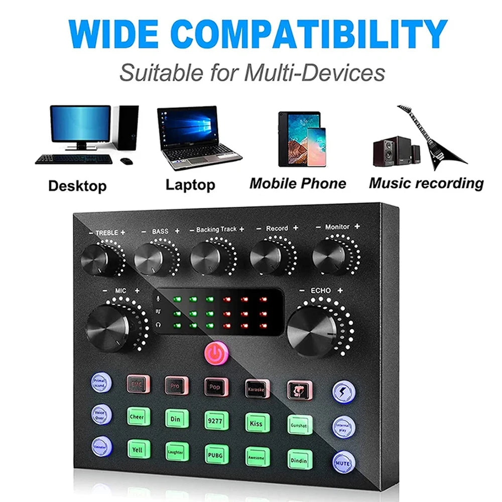 Hridz V8S Sound Card Bluetooth Sound Mixer Board for Live Streaming with Effects