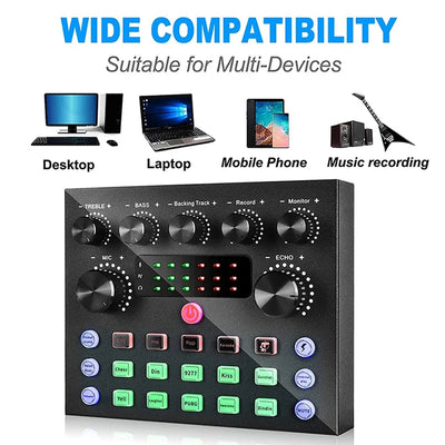 Hridz V8S Sound Card Bluetooth Sound Mixer Board for Live Streaming with Effects