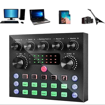 Hridz V8S Sound Card Bluetooth Sound Mixer Board for Live Streaming with Effects