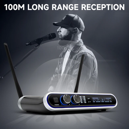 Hridz Wireless UHF Microphone Kit Dual Handheld Mics with 100m Range Receiver for Karaoke Meetings Parties