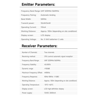 Hridz Wireless UHF Microphone Kit Dual Handheld Mics with 100m Range Receiver for Karaoke Meetings Parties