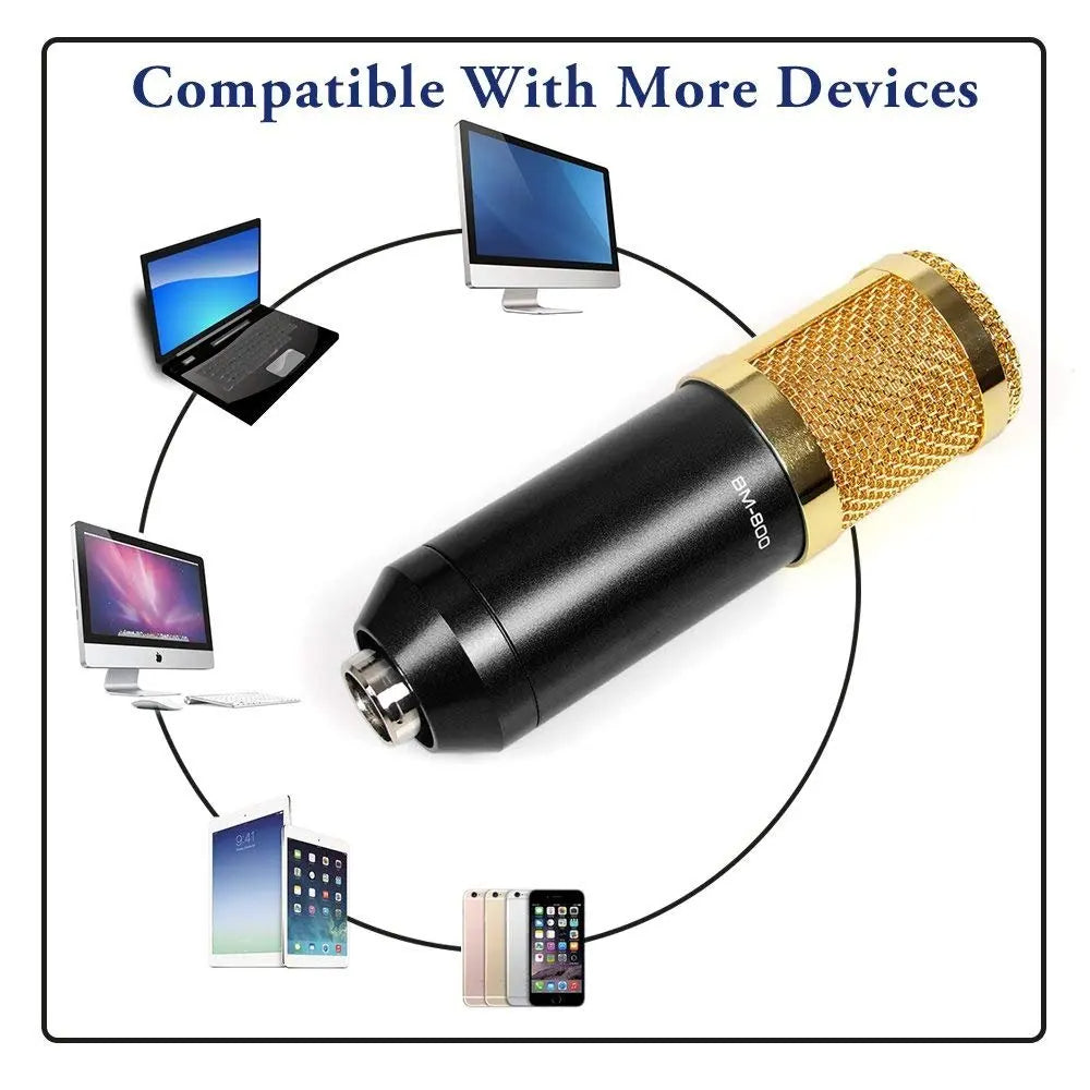 Hridz HM800 Professional Studio Condenser Microphone with Sound card – Gold Plated