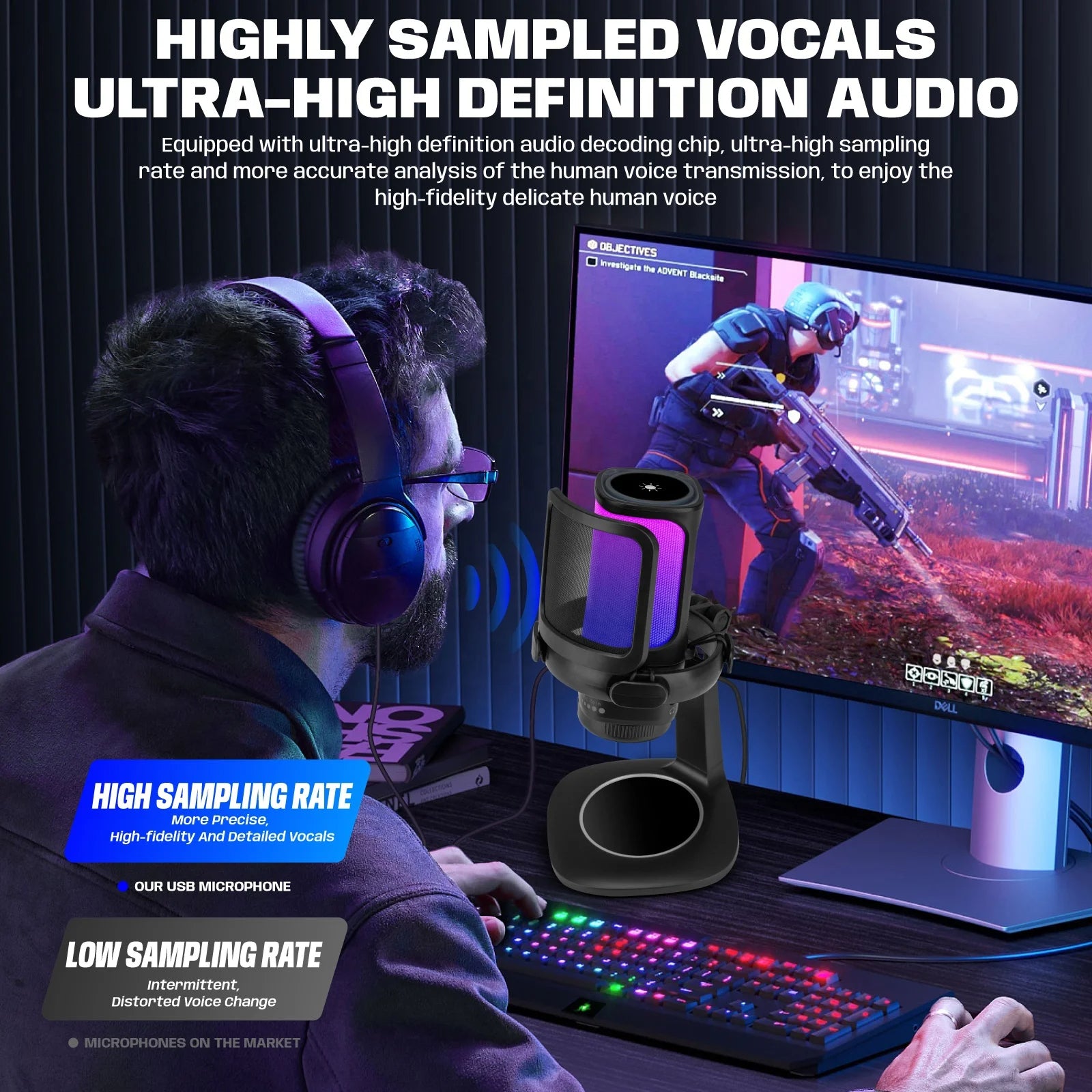 Hridz Gaming USB Microphone – Noise Cancelling Condenser Mic with One Click Mute