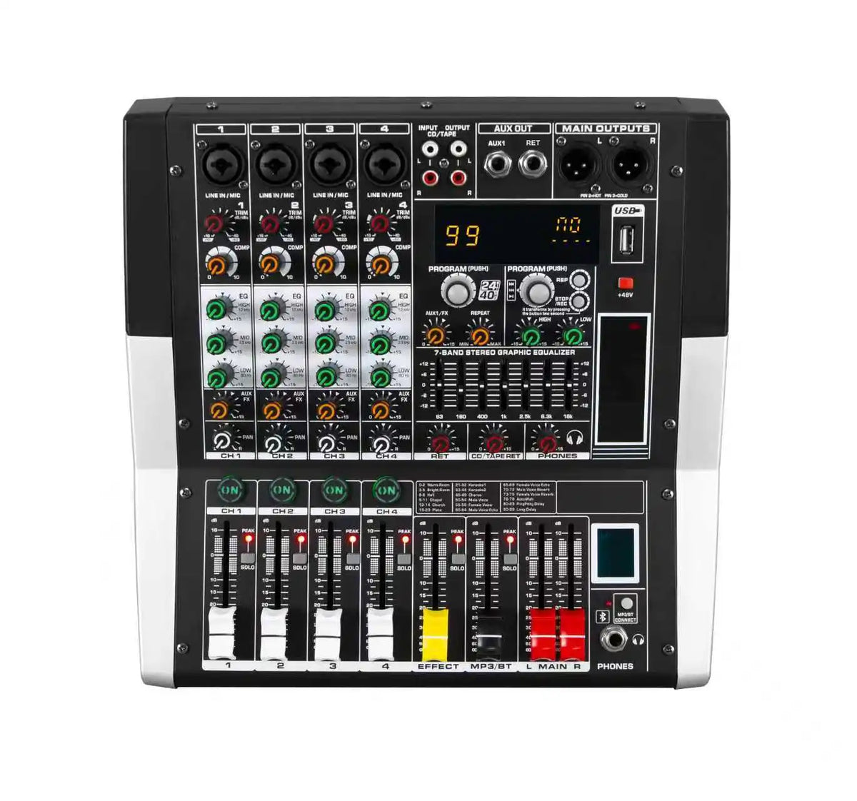 Hridz KG-4 / KG-6 / KG-8 Powered Audio Mixer 600W × 2 with Bluetooth, USB & Built-In Effects