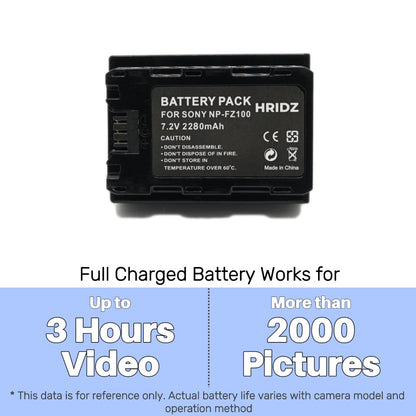 Hridz NP-FZ100 Battery and Dual Charger Pack for Sony A9 9R A9R A9S A7RIII A7RIV A6600