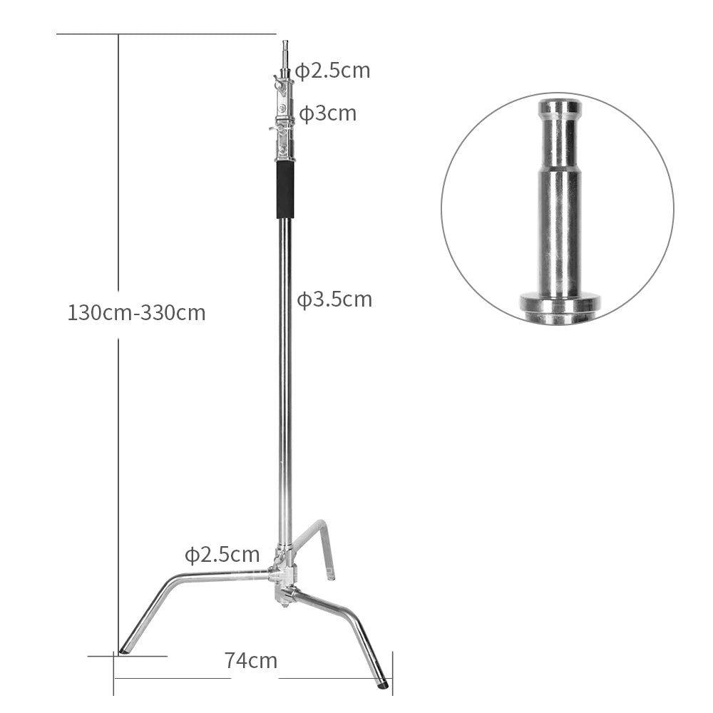 Hridz Stainless Steel Heavy Duty C-Stand, Adjustable 5–10ft / 1.5–3.3m Tripod Stand for Softbox, Flash, Reflector & Studio Lighting