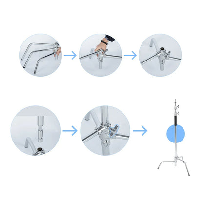Hridz Stainless Steel Heavy Duty C-Stand, Adjustable 5–10ft / 1.5–3.3m Tripod Stand for Softbox, Flash, Reflector & Studio Lighting