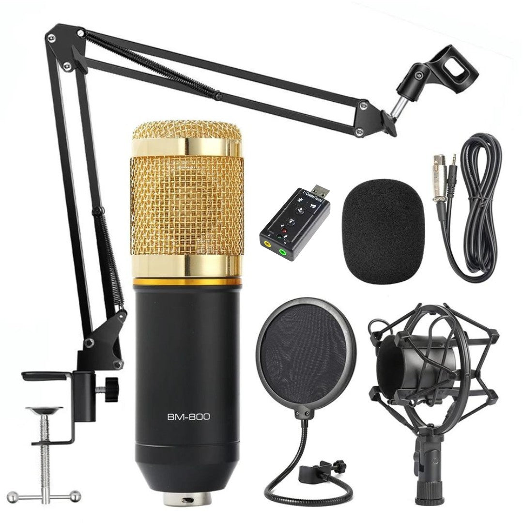 Hridz HM800 Professional Studio Condenser Microphone with Sound card – Gold Plated