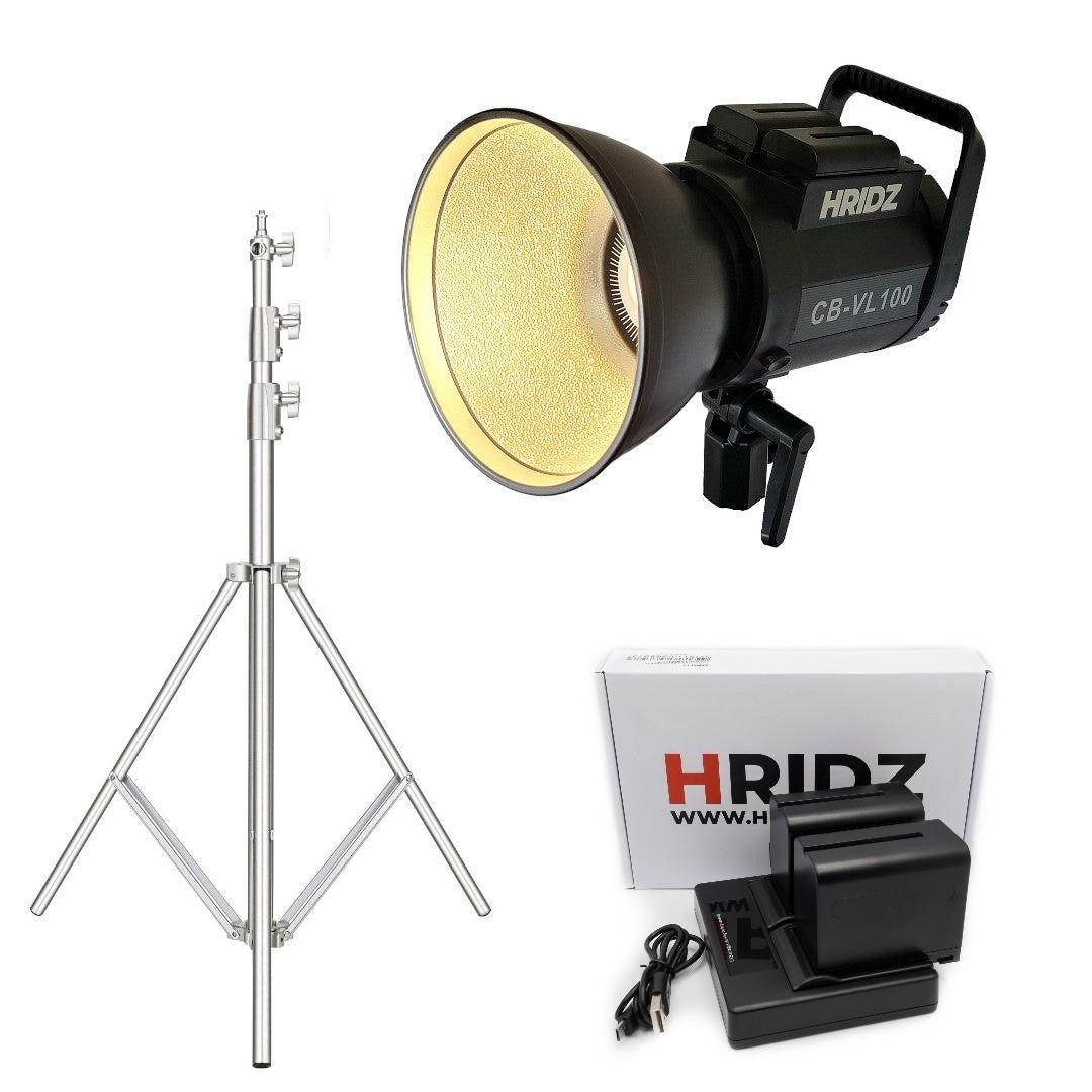 HRIDZ 100W Outdoor LED VL100 Video Light with NPF970 Battery Pack & 2.8m Heavy duty stand Combo Pack