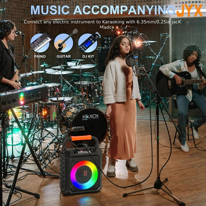 JYX T17 Portable Karaoke Machine - Bluetooth 5.1 Speaker, 2 Wireless Mics & RGB Lights