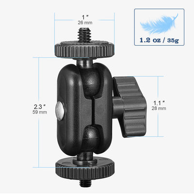 Mini Double Ball Head Magic Arm Mount 360° with 1/4” Screw for GoPro, DSLR, Monitor & Video Light