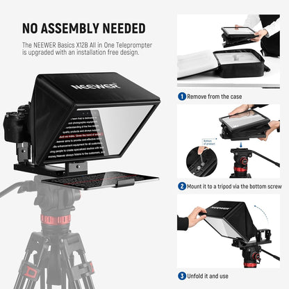 NEEWER Basic X12B Aluminum Alloy Liftable Teleprompter 12" for iPad Tablet Phone DSLR Camera