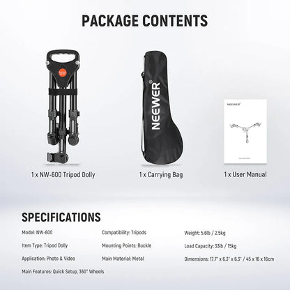Neewer Heavy Duty Professional Universal Camera Tripod Dolly with 3-inch Rubber Wheels