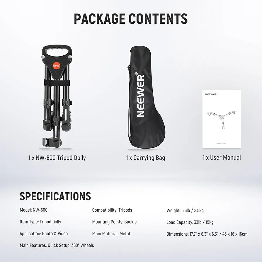 Neewer Heavy Duty Professional Universal Camera Tripod Dolly with 3-inch Rubber Wheels