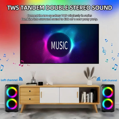 Portable Karaoke Bluetooth Speaker with Wireless Mic & FM Radio - Subwoofer, LED Lights & TWS