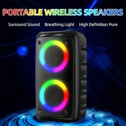 Portable Karaoke Bluetooth Speaker with Wireless Mic & FM Radio - Subwoofer, LED Lights & TWS