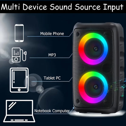 Portable Karaoke Bluetooth Speaker with Wireless Mic & FM Radio - Subwoofer, LED Lights & TWS