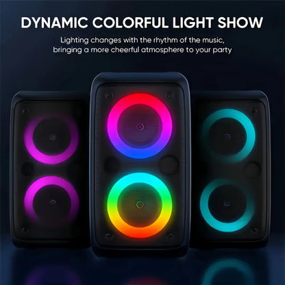 Portable Karaoke Bluetooth Speaker with Wireless Mic & FM Radio - Subwoofer, LED Lights & TWS
