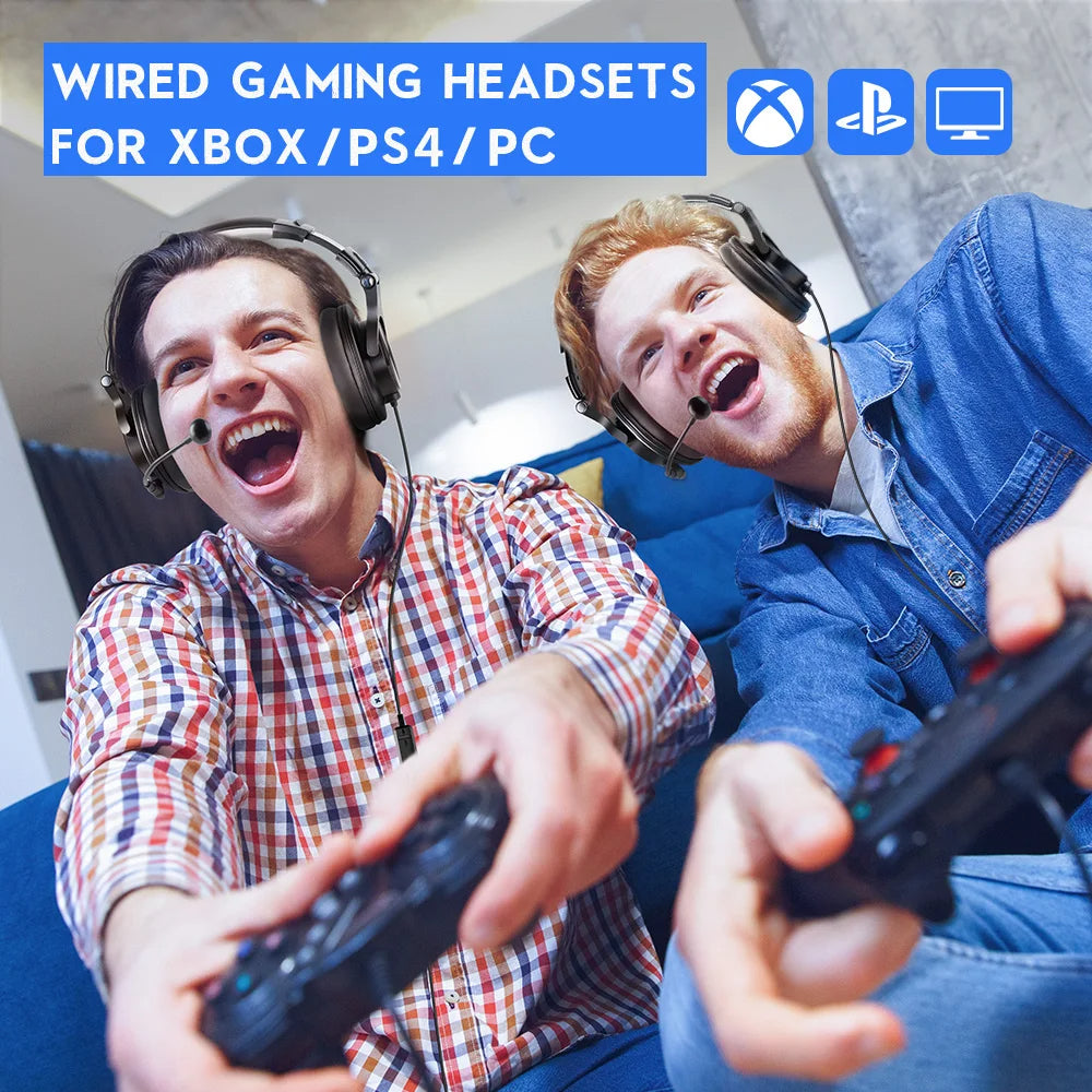 Profesisonal Wired Gaming Headset Gamer Hi-Res Over Ear Audio Headphones With Detachable Microphone