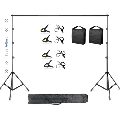Professional 2x3m Backdrop Support System – Adjustable Tripod Stands with Crossbars, Sandbags & Carry Bag for Photography & Video