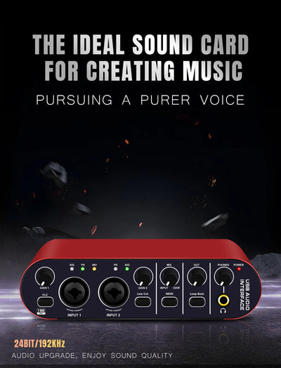 Professional USB Audio Interface: 24-bit/192kHz Sound Card with Loopback & +48V Phantom Power