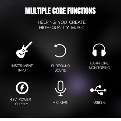 Professional USB Audio Interface: 24-bit/192kHz Sound Card with Loopback & +48V Phantom Power