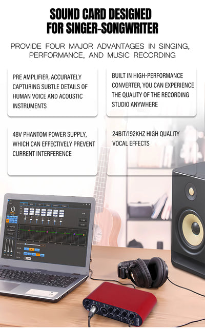 Professional USB Audio Interface: 24-bit/192kHz Sound Card with Loopback & +48V Phantom Power