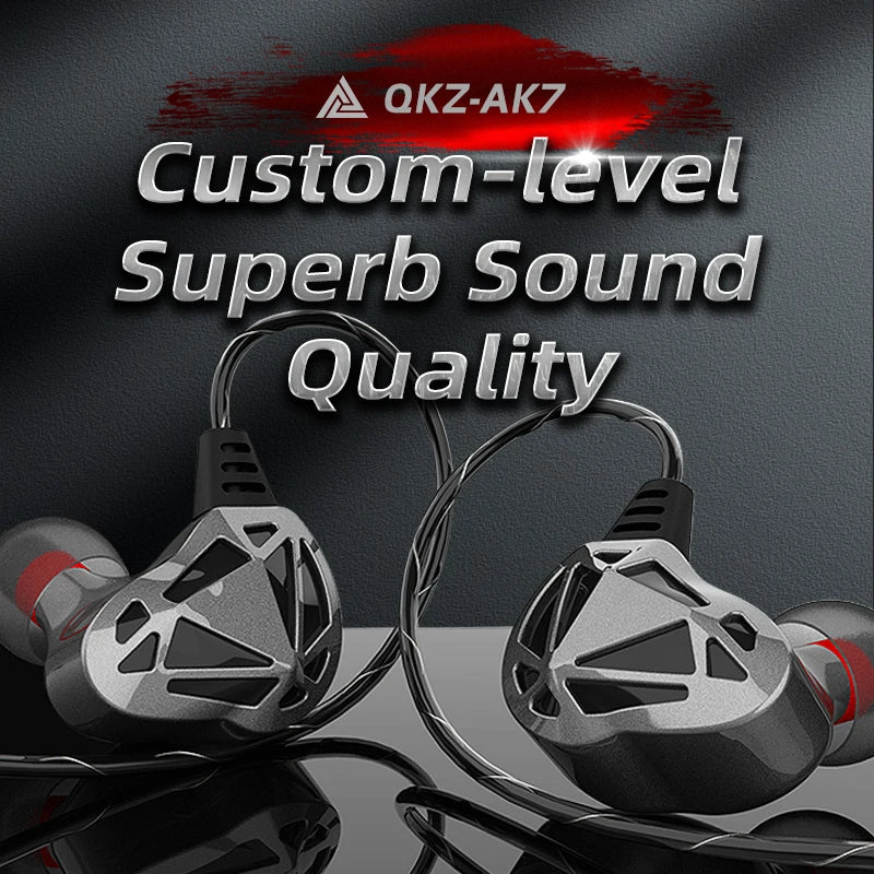 QKZ AK7 Copper Driver Wired IEM Earphones With MIC HiFi Bass Stereo Super Clear Gaming Headset