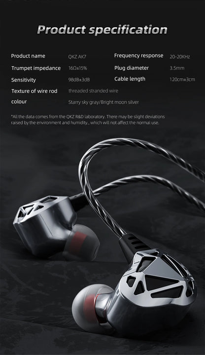 QKZ AK7 Copper Driver Wired IEM Earphones With MIC HiFi Bass Stereo Super Clear Gaming Headset