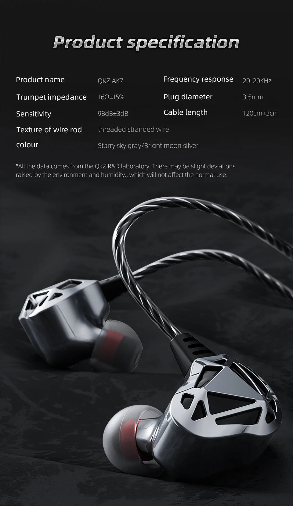 QKZ AK7 Copper Driver Wired IEM Earphones With MIC HiFi Bass Stereo Super Clear Gaming Headset