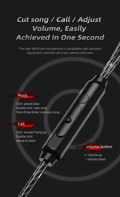 QKZ AK7 Copper Driver Wired IEM Earphones With MIC HiFi Bass Stereo Super Clear Gaming Headset